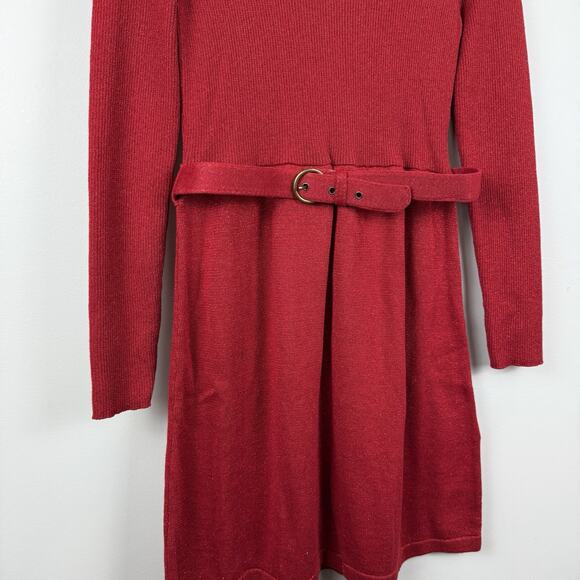 Free People Revolve French Girl Dress M Red Sparkle Knit Holiday Christmas Belt - Picture 5 of 12